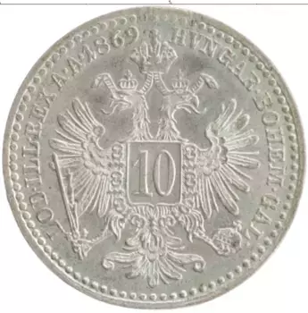 Монета 10 крейцеров Австрии 1869 года Серебро Франц Иосиф I