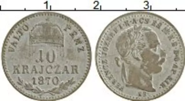 Монета 10 крейцеров Венгрии 1870 года Серебро Франс Иосиф I
