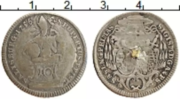 Монета 10 крейцеров Зальцбурга 1756 года Серебро Припой