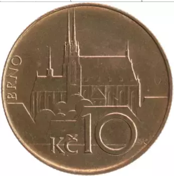 Монета 10 крон Чехии 1993 года Медь