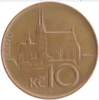 Монета 10 крон Чехии 1996 года Бронза