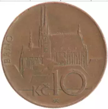 Монета 10 крон Чехии 2003 года Бронза