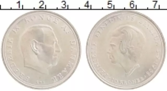 Монета 10 крон Дании 1968 года Серебро Фредерик IX и принцесса Бенедикта