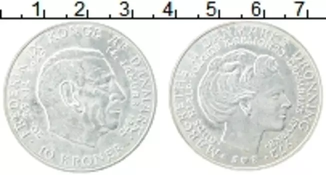 Монета 10 крон Дании 1972 года Серебро Смерть короля Фредерика IX и восхождение на трон королевы Маргарет II