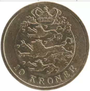 Монета 10 крон Дании 2004 года Латунь Маргрете II