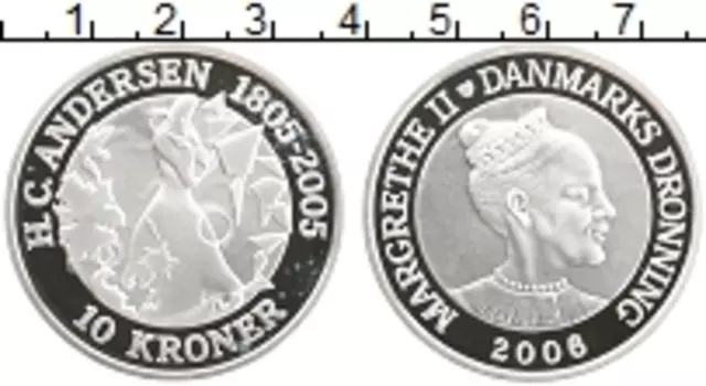 Монета 10 крон Дании 2006 года Серебро Сказки Андерсена