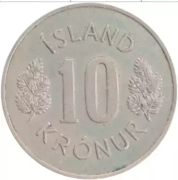 Монета 10 крон Исландии 1970 года Медно-никель