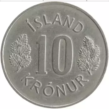Монета 10 крон Исландии 1970 года Медно-никель