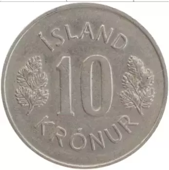 Монета 10 крон Исландии 1974 года Медно-никель