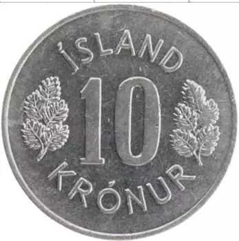 Монета 10 крон Исландии 1975 года Медно-никель