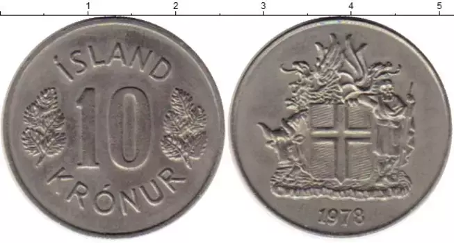 Монета 10 крон Исландии 1978 года Медно-никель
