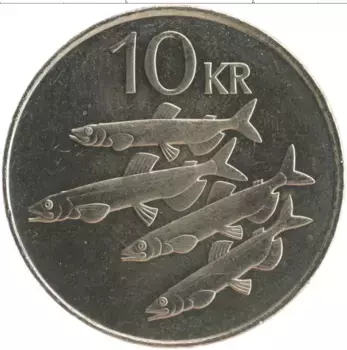 Монета 10 крон Исландии 1994 года Медно-никель