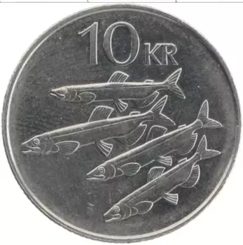 Монета 10 крон Исландии 1996 года Медно-никель