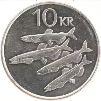 Монета 10 крон Исландии 1996 года Медно-никель