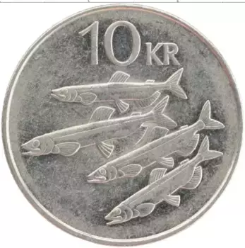 Монета 10 крон Исландии 1996 года Медно-никель