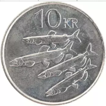 Монета 10 крон Исландии 1996 года Медно-никель