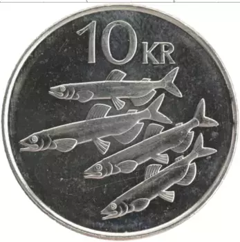 Монета 10 крон Исландии 1996 года Медно-никель