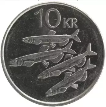 Монета 10 крон Исландии 1996 года Медно-никель