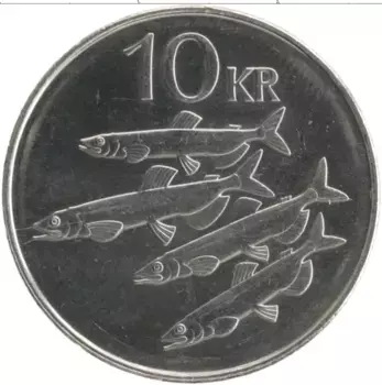 Монета 10 крон Исландии 1996 года Сталь