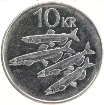 Монета 10 крон Исландии 2004 года Медно-никель