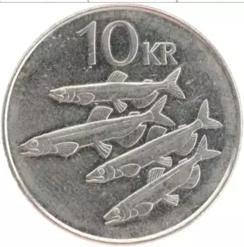 Монета 10 крон Исландии 2005 года Медно-никель