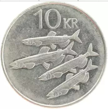 Монета 10 крон Исландии 2005 года Медно-никель