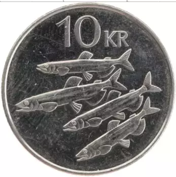 Монета 10 крон Исландии 2006 года Медно-никель