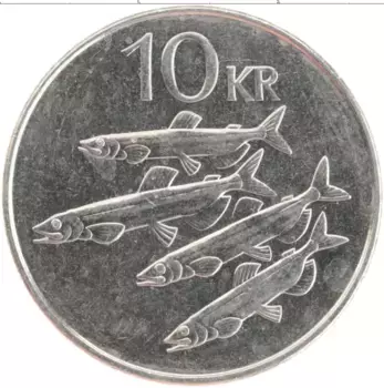 Монета 10 крон Исландии 2008 года Медно-никель