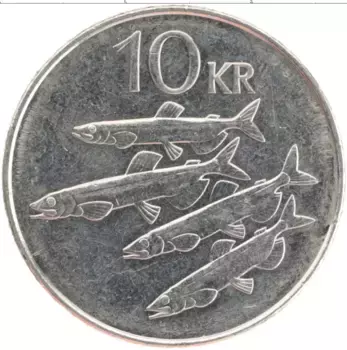 Монета 10 крон Исландии 2008 года Медно-никель