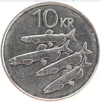 Монета 10 крон Исландии 2008 года Медно-никель