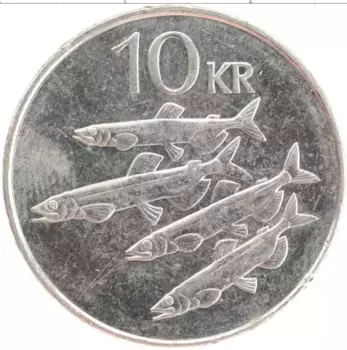 Монета 10 крон Исландии 2008 года Медно-никель