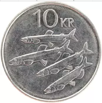 Монета 10 крон Исландии 2008 года Медно-никель