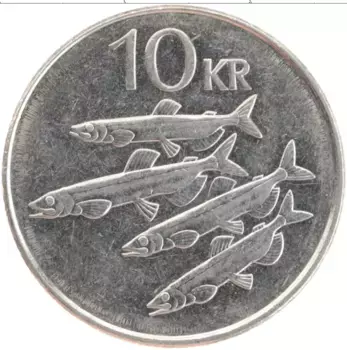 Монета 10 крон Исландии 2008 года Медно-никель
