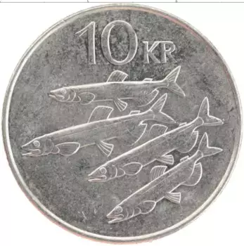 Монета 10 крон Исландии 2008 года Медно-никель