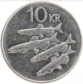 Монета 10 крон Исландии 2008 года Медно-никель