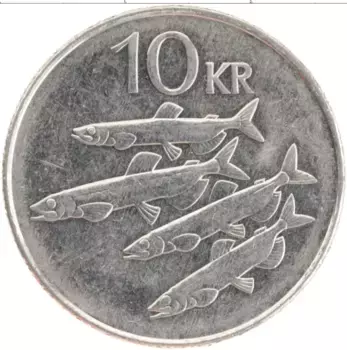 Монета 10 крон Исландии 2008 года Медно-никель