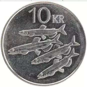 Монета 10 крон Исландии 2008 года Медно-никель