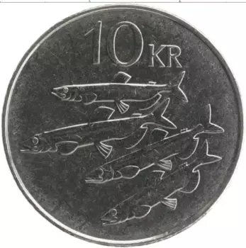 Монета 10 крон Исландии 2008 года Медно-никель