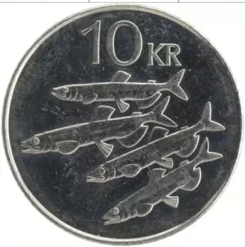 Монета 10 крон Исландии 2008 года Медно-никель