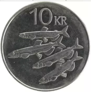 Монета 10 крон Исландии 2008 года Медно-никель