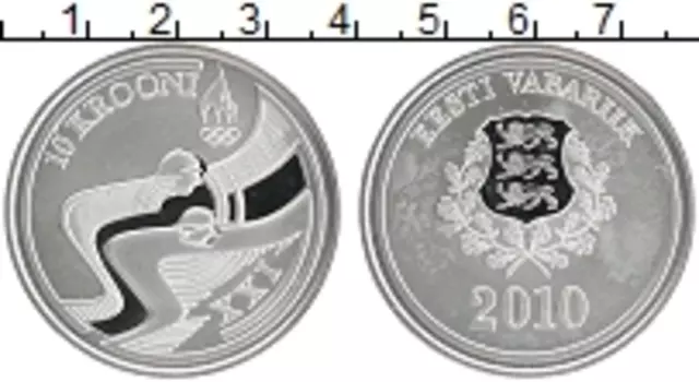 Монета 10 крон Эстонии 2010 года Серебро Олимпийские игры