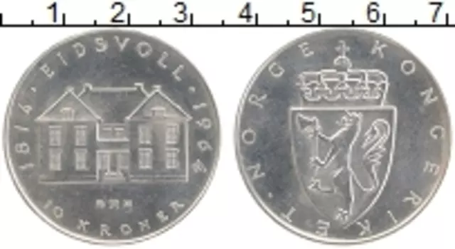 Монета 10 крон Норвегии 1964 года Серебро 150 лет конституции