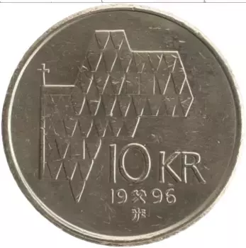Монета 10 крон Норвегии 1996 года Бронза Харальд V