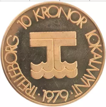 Монета 10 крон Швеции 1979 года Бронза Городские деньги