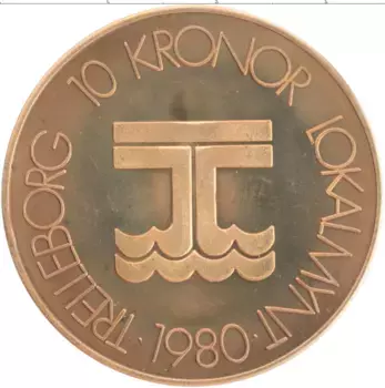 Монета 10 крон Швеции 1980 года Бронза Городские деньги