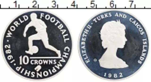 Монета 10 крон Теркc и Кайкоса 1982 года Серебро Елизавета II