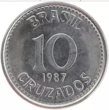 Монета 10 крузадо Бразилии 1987 года Медно-никель