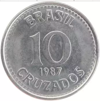 Монета 10 крузадо Бразилии 1987 года Медно-никель