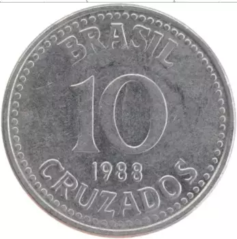 Монета 10 крузадо Бразилии 1988 года Медно-никель