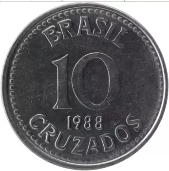 Монета 10 крузадо Бразилии 1988 года Сталь